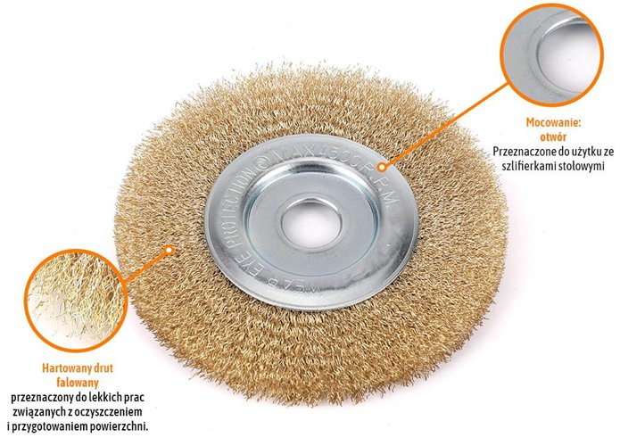 Szczotka tarczowa z otworem - drut falowany FI 22/150 mm / TEGER