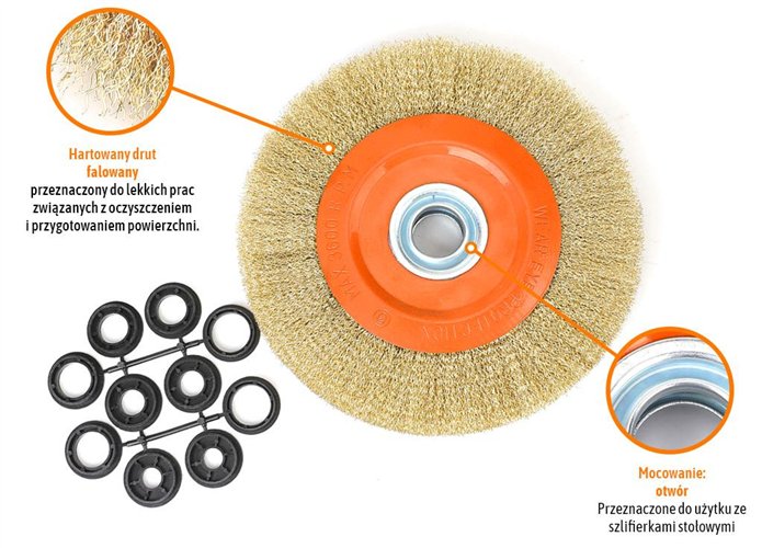 Szczotka tarczowa z otworem - drut falowany FI 32/250 mm / TEGER