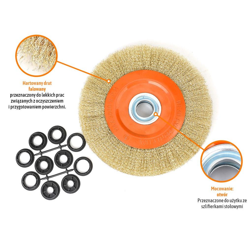 Szczotka tarczowa z otworem - drut falowany FI 32/250 mm / TEGER