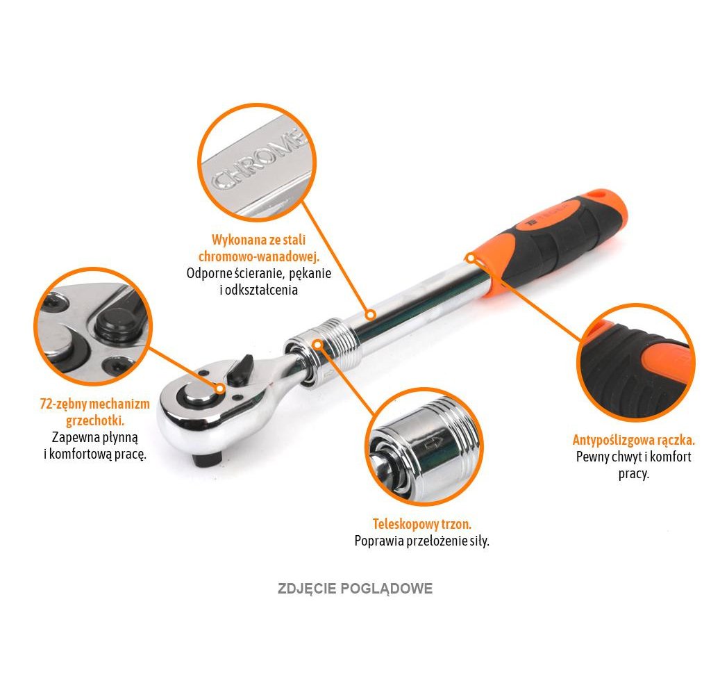 Grzechotka teleskopowa 1/2" 72T / TEGER