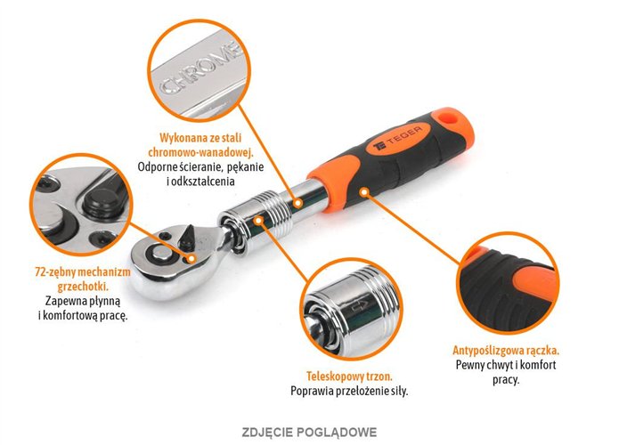 Grzechotka teleskopowa 1/4" 72T / TEGER