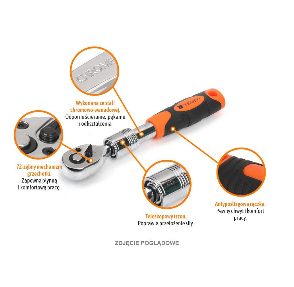 Grzechotka teleskopowa 1/4" 72T / TEGER