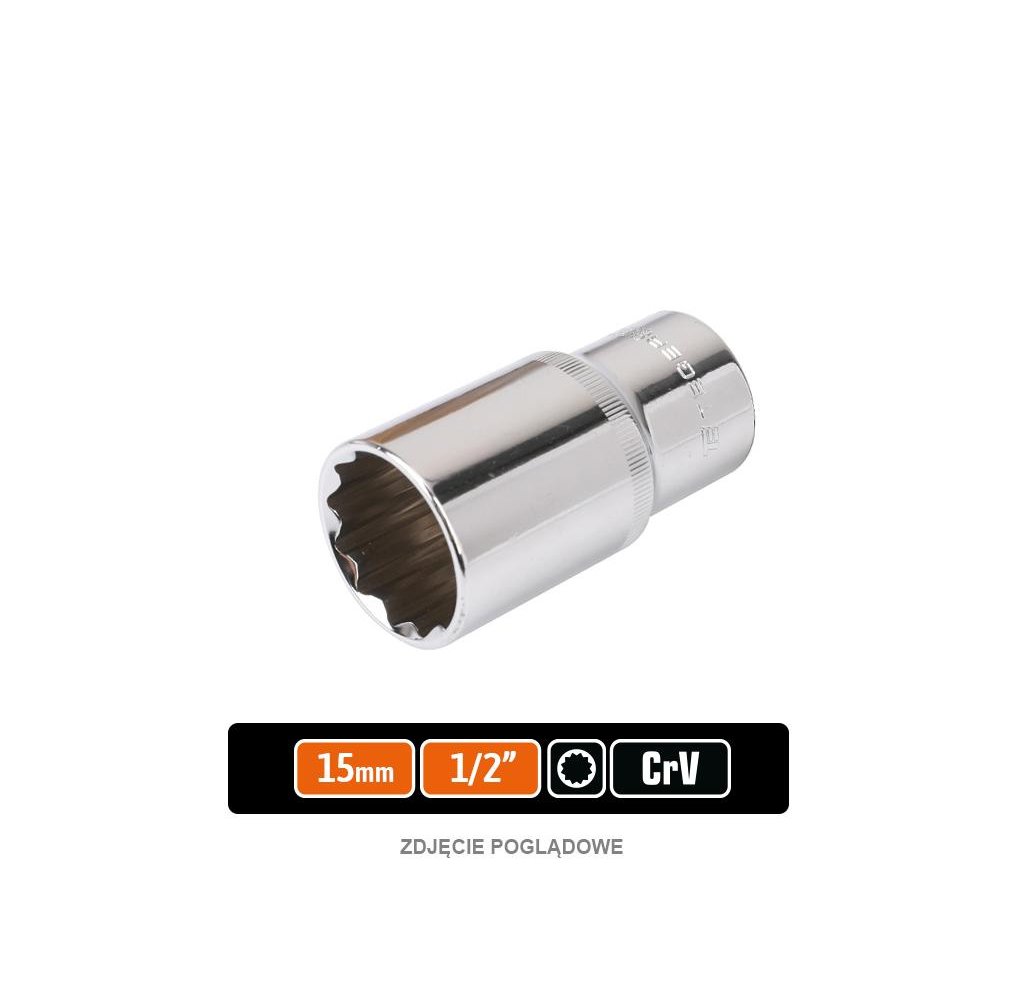 Klucz nasadowy 1/2" dwunastokątny długi 15 mm / TEGER