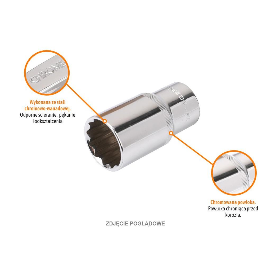 Klucz nasadowy 1/2" dwunastokątny długi 22 mm / TEGER