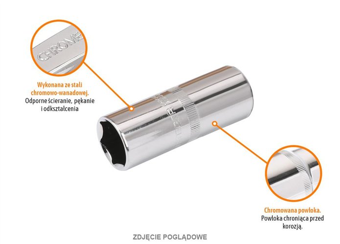 Klucz nasadowy 1/2" sześciokątny 16 mm - do świec / TEGER