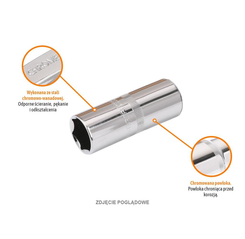 Klucz nasadowy 1/2" sześciokątny 16 mm - do świec / TEGER