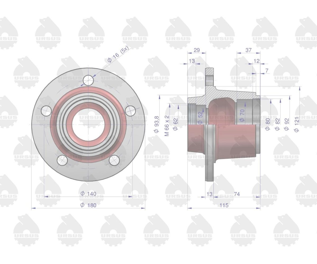 Piasta koła przedniego (5 otworów) C-330 C-360 ORYGINAŁ URSUS