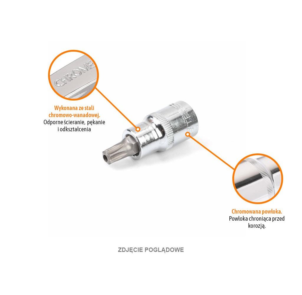 Klucz nasadowy 1/2" z bitem TORX 55 mm/T45 / (z otworem) / TEGER