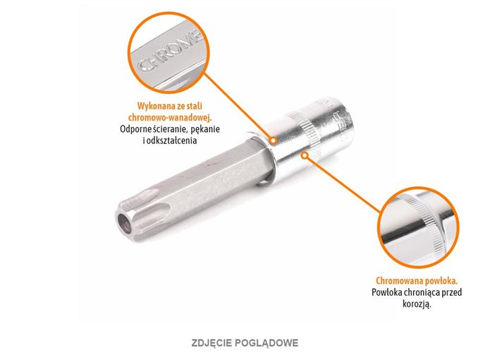 Klucz nasadowy 1/2" z bitem TORX 100 mm/T25 / (z otworem) / TEGER