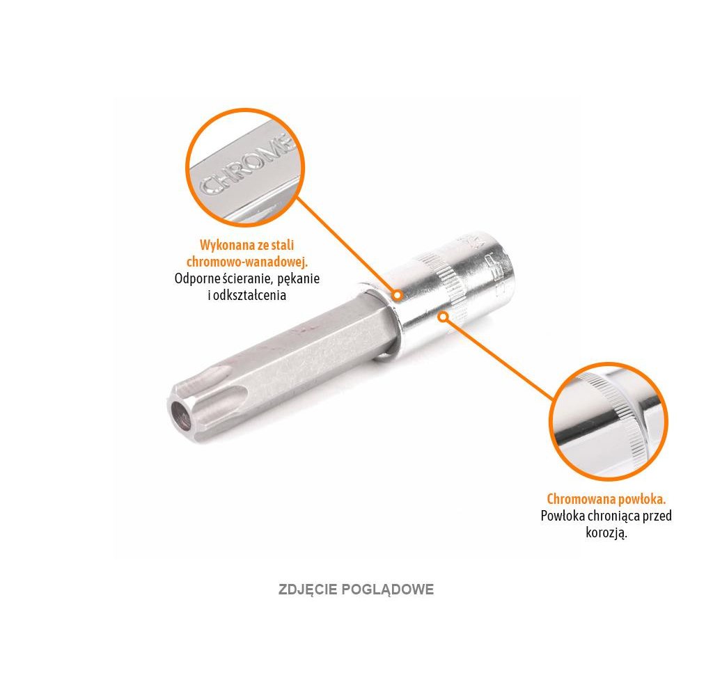 Klucz nasadowy 1/2" z bitem TORX 100 mm/T50 / (z otworem) / TEGER