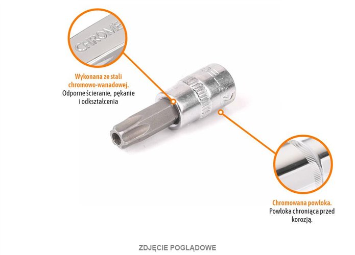 Klucz nasadowy 1/4" z bitem TORX 37 mm/T8 / (z otworem) / TEGER
