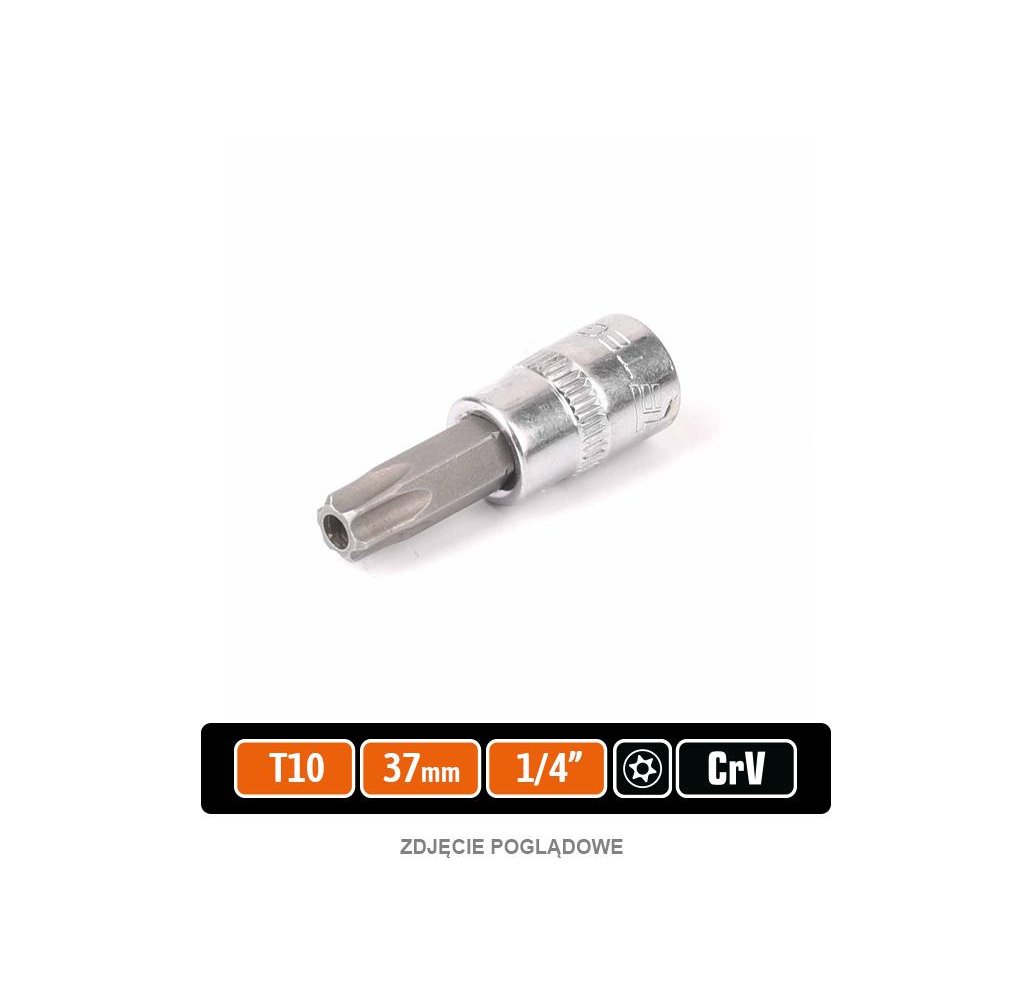 Klucz nasadowy 1/4" z bitem TORX 37 mm/T10 / (z otworem) / TEGER