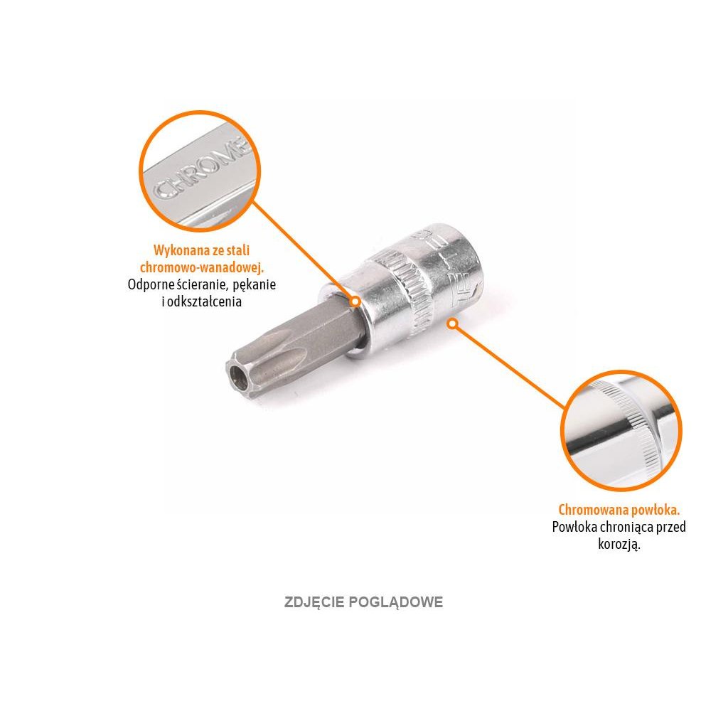 Klucz nasadowy 1/4" z bitem TORX 37 mm/T30 / (z otworem) / TEGER