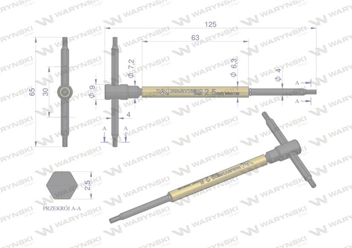 Klucz T ze spinnerem HEX 2.5 mm Waryński