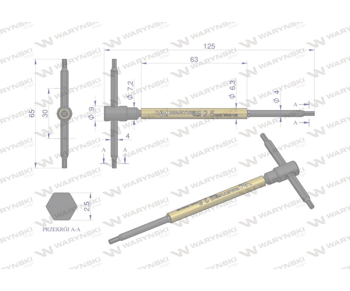 Klucz T ze spinnerem HEX 2.5 mm Waryński