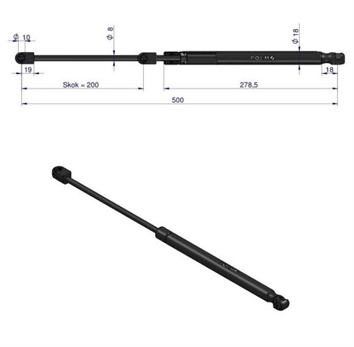 Siłownik szyby tylnej szyby przedniej L max. 505mm 3932024P CASE IH DAVID BROWN FORD JOHN DEERE LAMBORGHINI STEYR POLMO