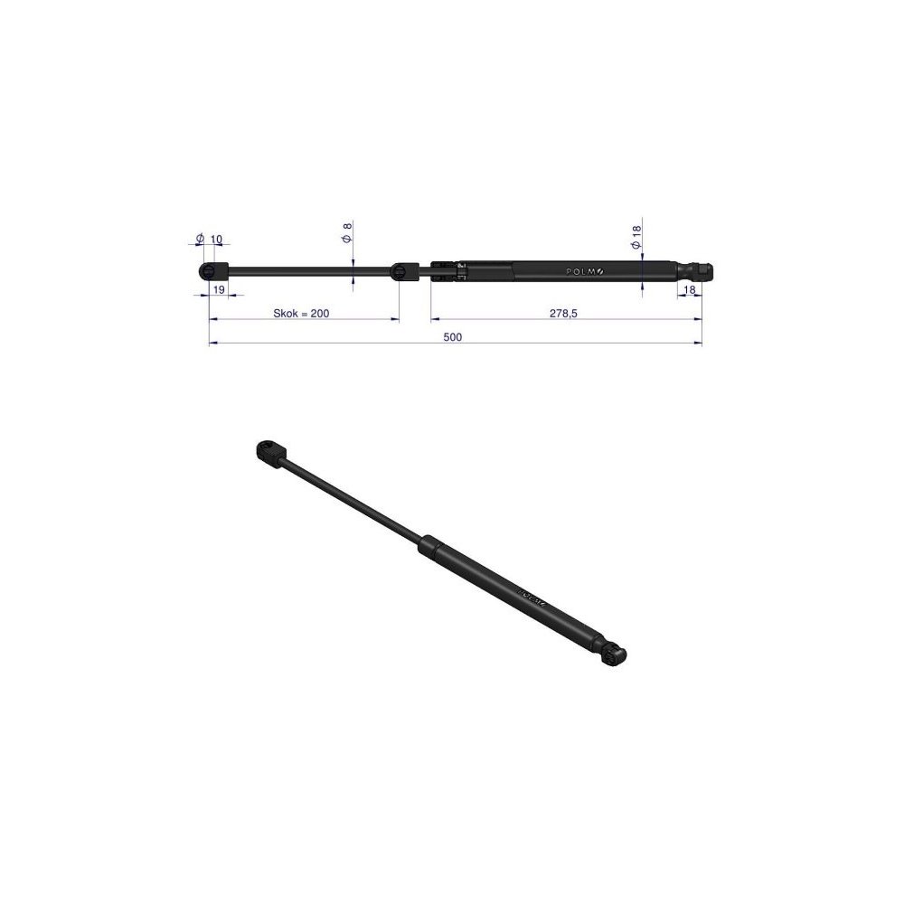 Siłownik szyby tylnej szyby przedniej L max. 505mm 3932024P CASE IH DAVID BROWN FORD JOHN DEERE LAMBORGHINI STEYR POLMO