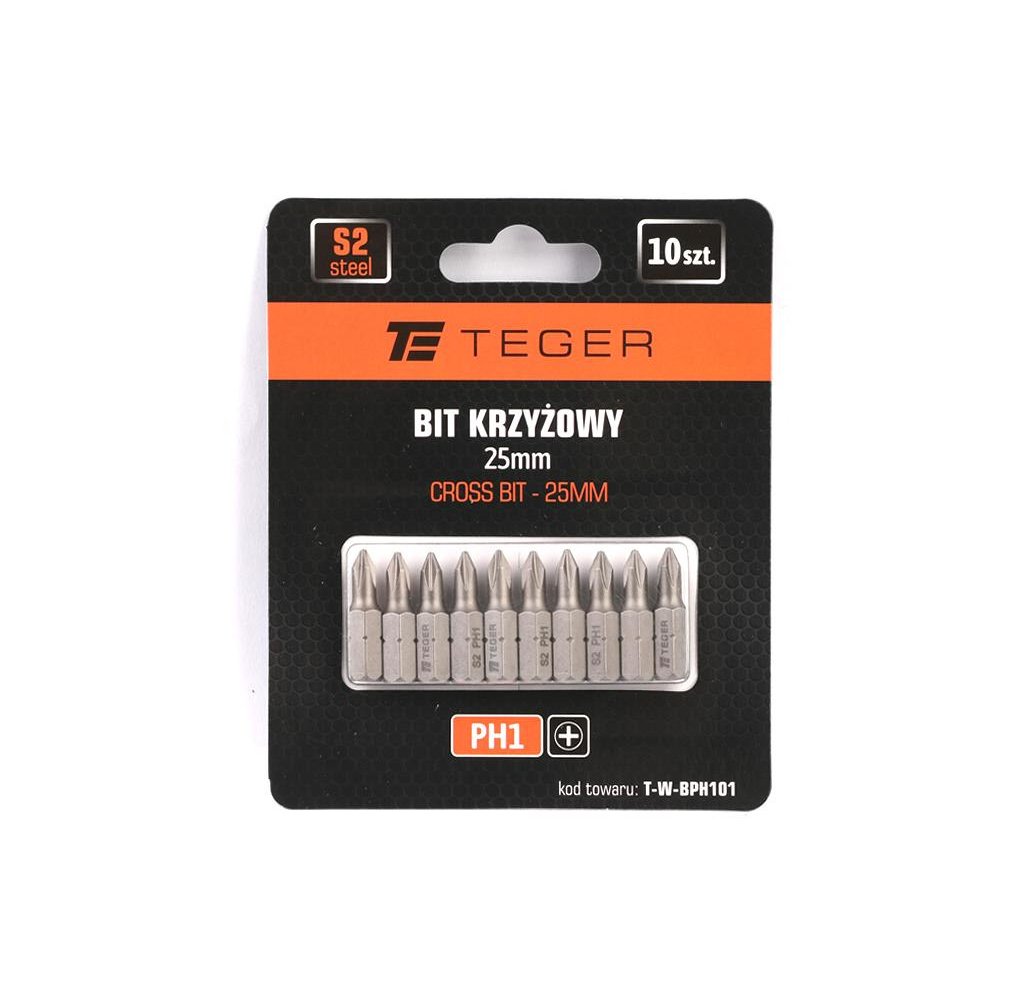 Bit krzyżowy PH 25 mm/PH1 (ZESTAW 10 SZT) / TEGER