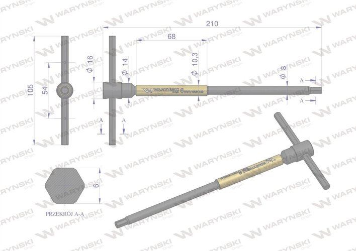 Klucz T ze spinnerem HEX 6 mm Waryński