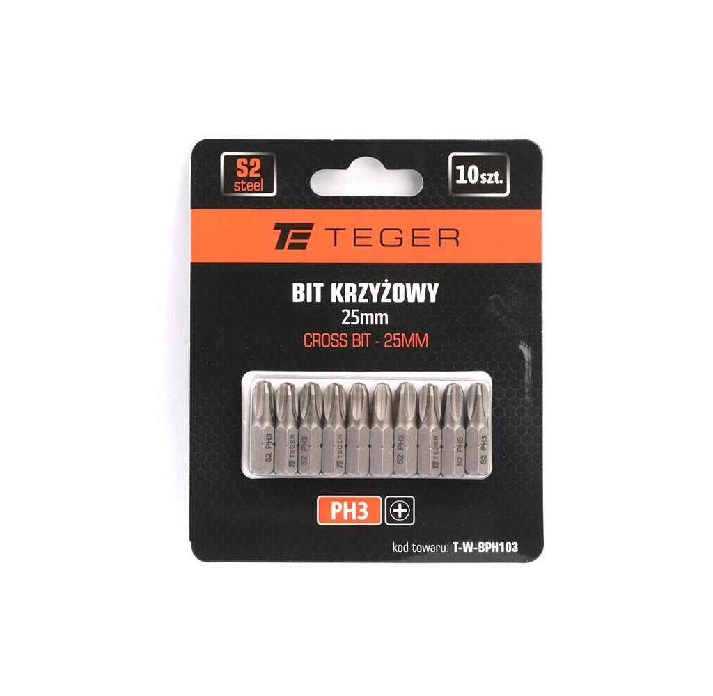 Bit krzyżowy PH 25 mm/PH3 (ZESTAW 10 SZT) / TEGER