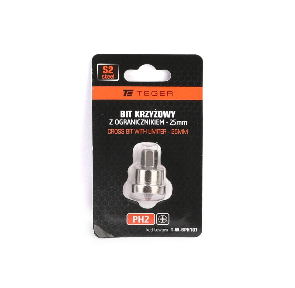 Bit krzyżowy PH 25 mm/PH2 - z ogranicznikiem / TEGER