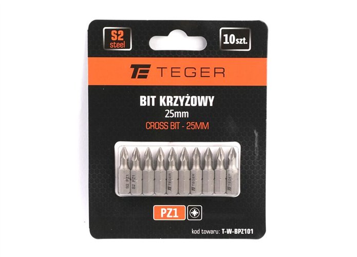 Bit krzyżowy PZ 25 mm/PZ1 (ZESTAW 10 SZT) / TEGER