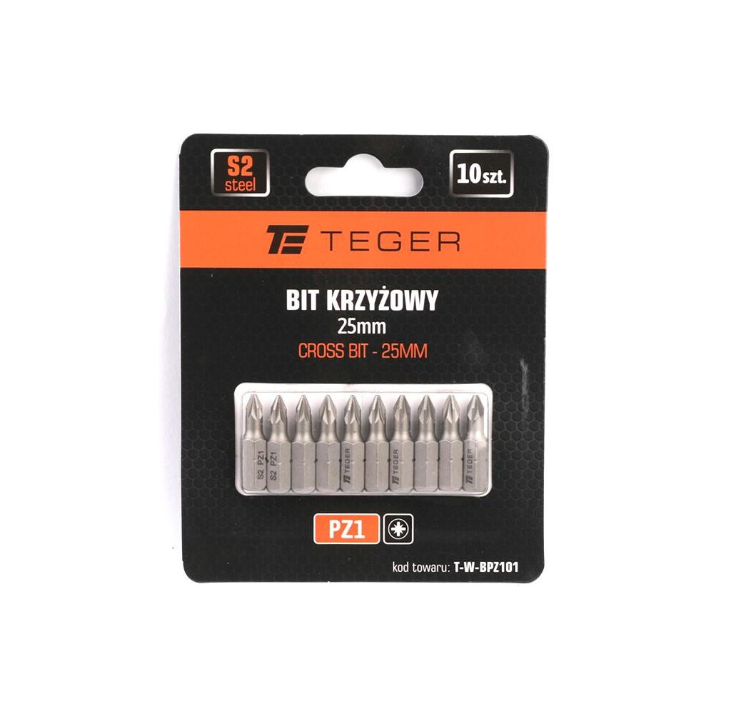 Bit krzyżowy PZ 25 mm/PZ1 (ZESTAW 10 SZT) / TEGER