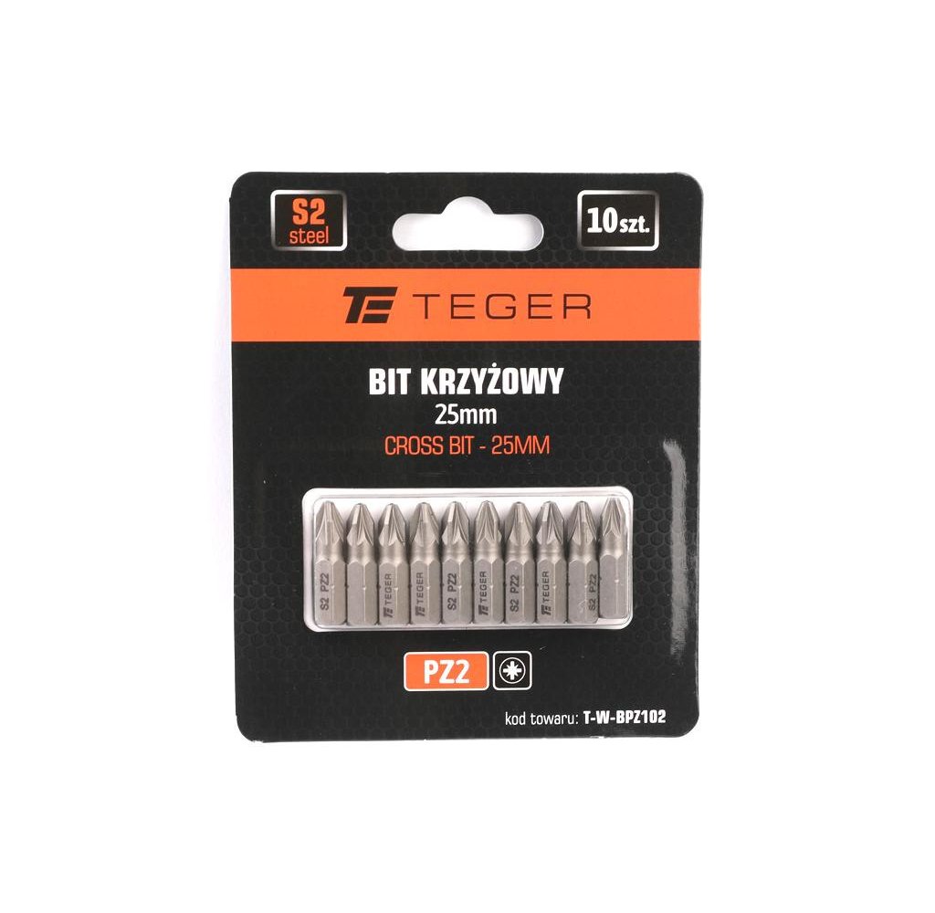 Bit krzyżowy PZ 25 mm/PZ2 (ZESTAW 10 SZT) / TEGER