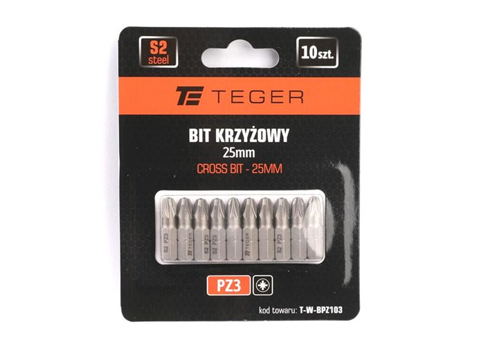 Bit krzyżowy PZ 25 mm/PZ3 (ZESTAW 10 SZT) / TEGER