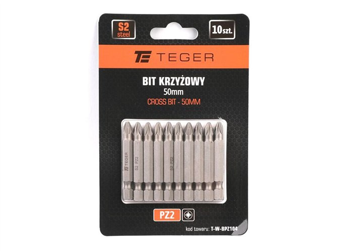 Bit krzyżowy PZ 50 mm/PZ2 (ZESTAW 10 SZT) / TEGER