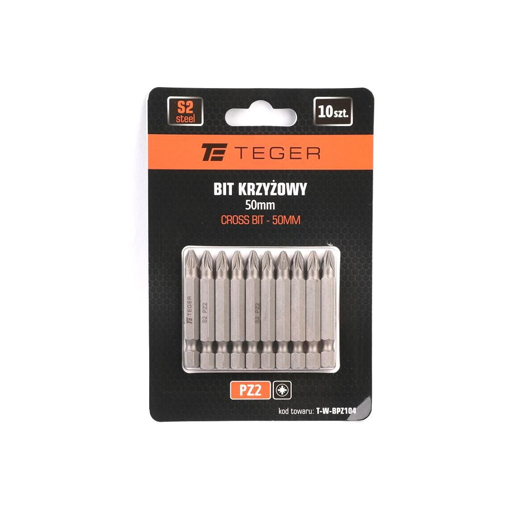Bit krzyżowy PZ 50 mm/PZ2 (ZESTAW 10 SZT) / TEGER