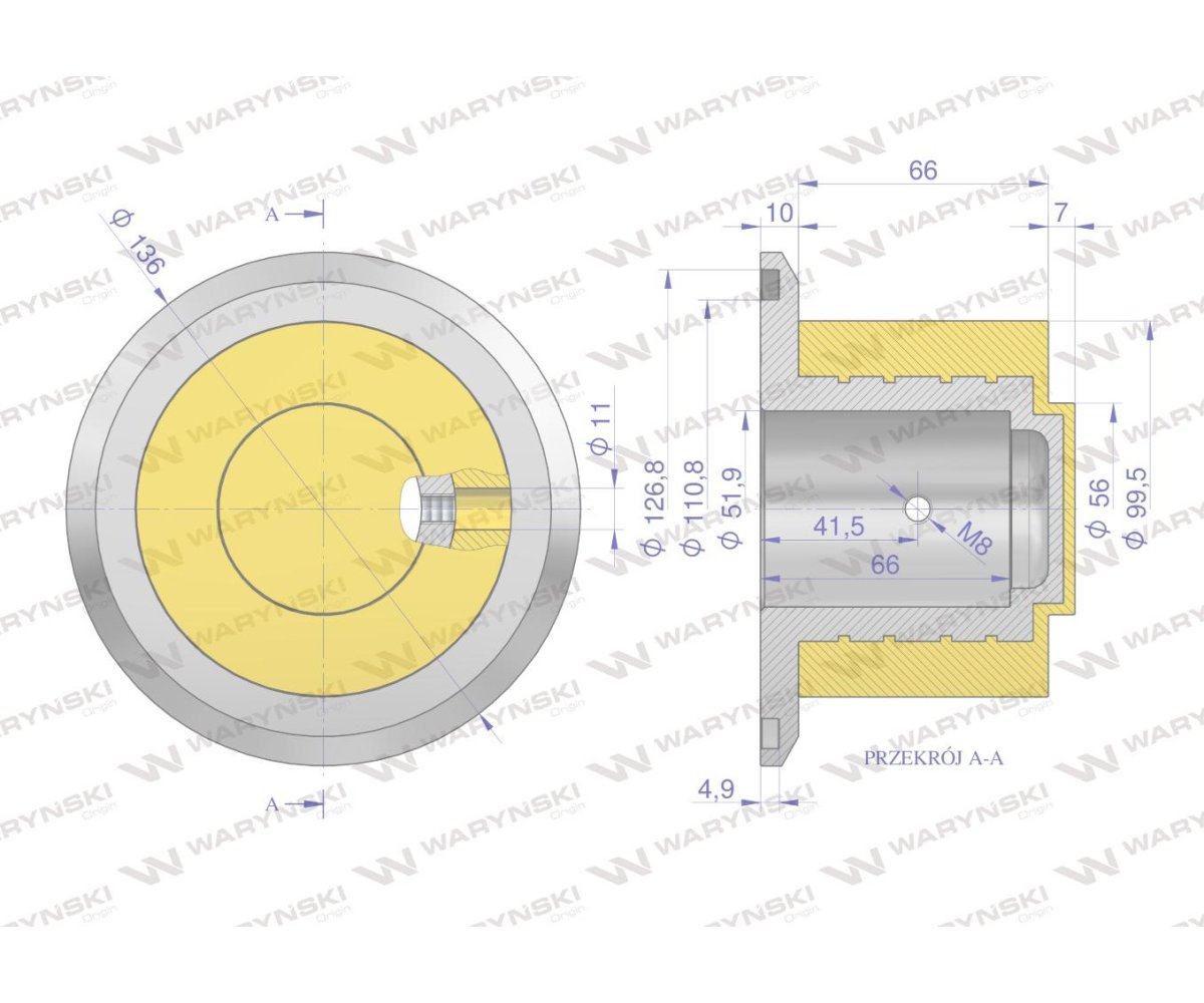 Rolka napędowa skrobaka z kołnierzem PU 100x66x52 zastosowanie 07600759 Grimme WARYŃSKI