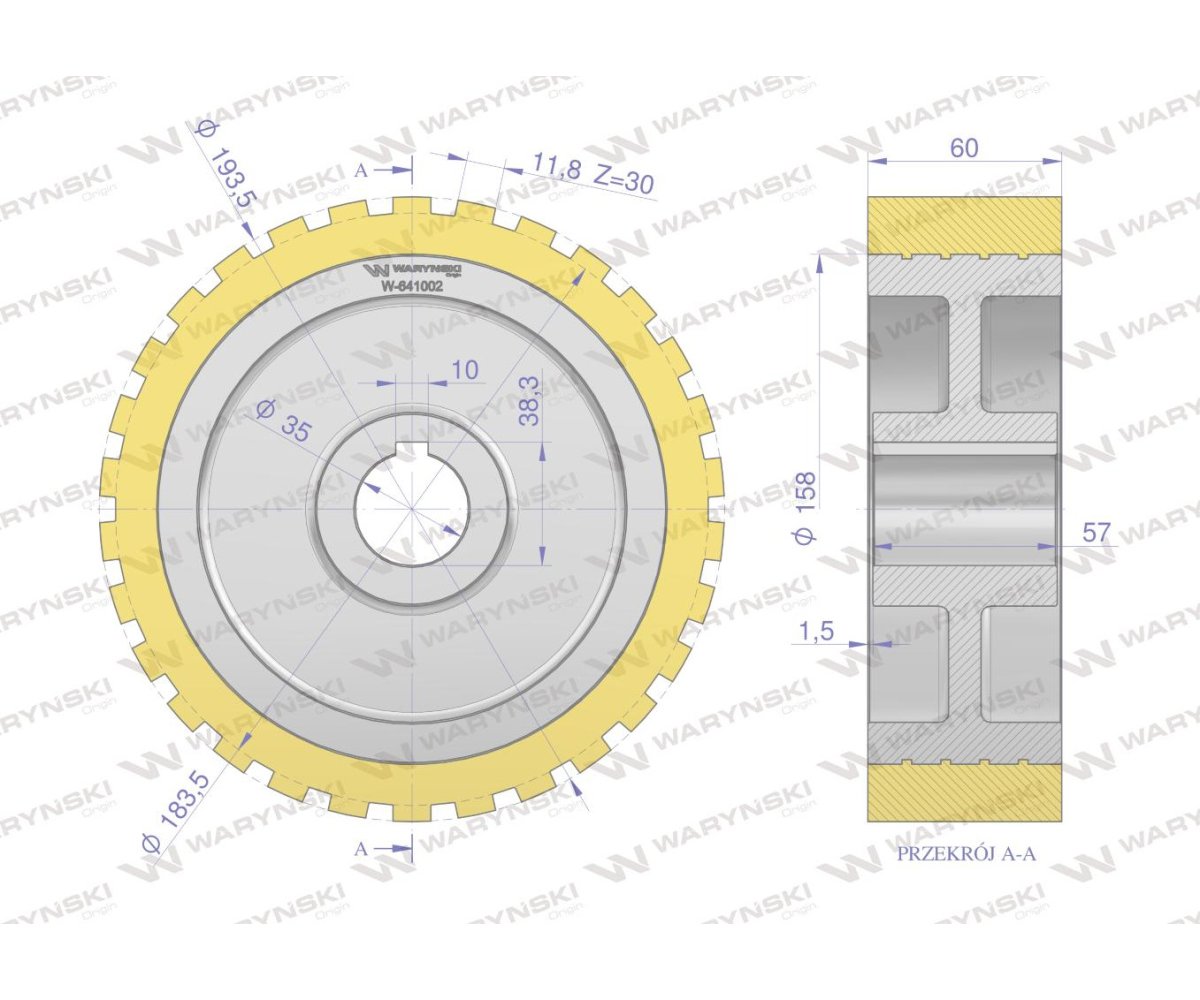 Rolka napędowa zębata PU 194x60x35 zastosowanie 07600704 Grimme WARYŃSKI
