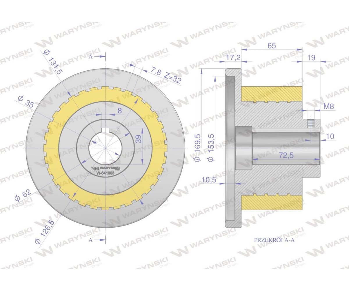 Rolka napędowa zębata z kołnierzem PU 168x71x35 zastosowanie 07600822 Grimme WARYŃSKI