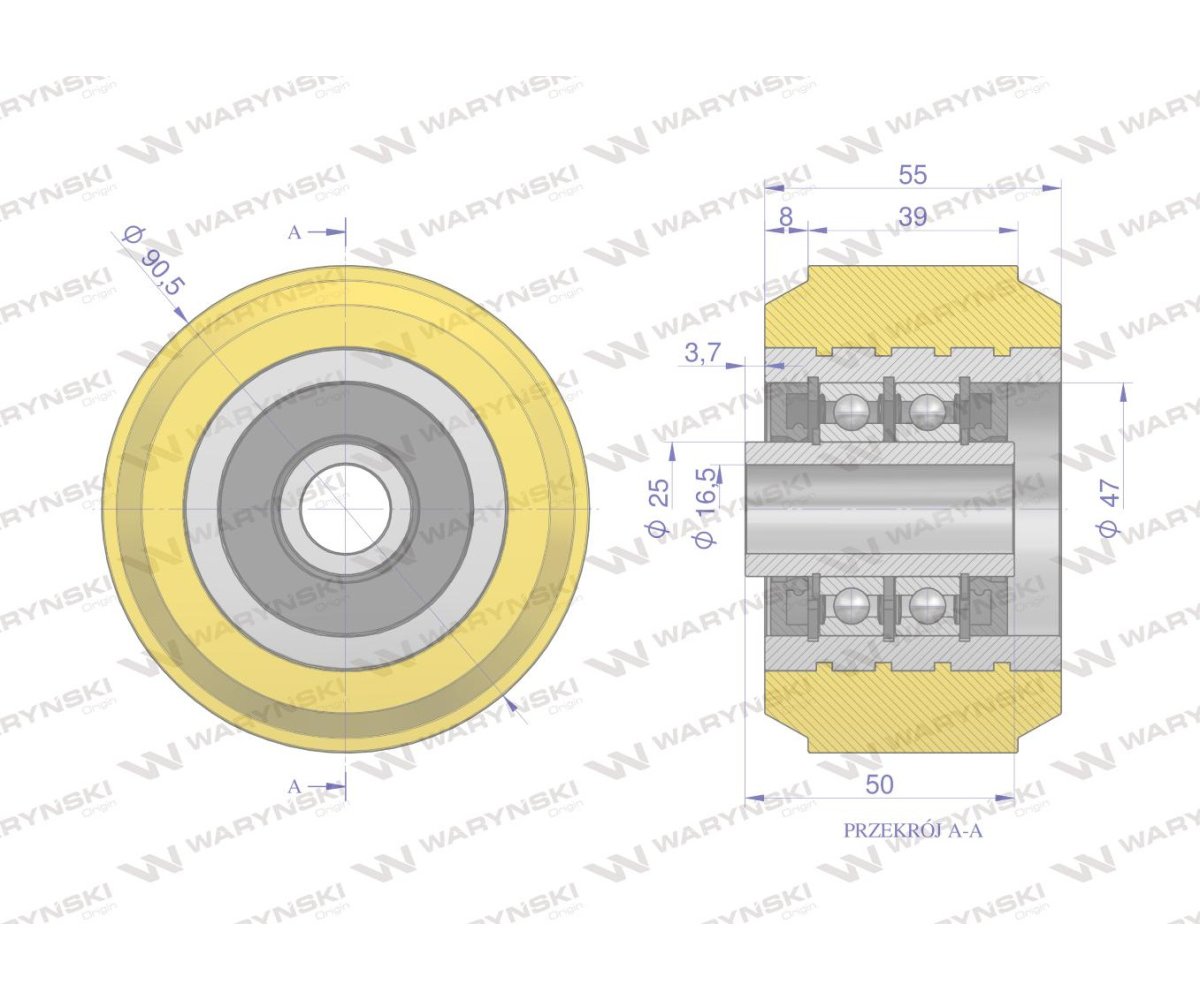 Rolka podporowa PU 90x38x12 zastosowanie 08800314 Grimme WARYŃSKI