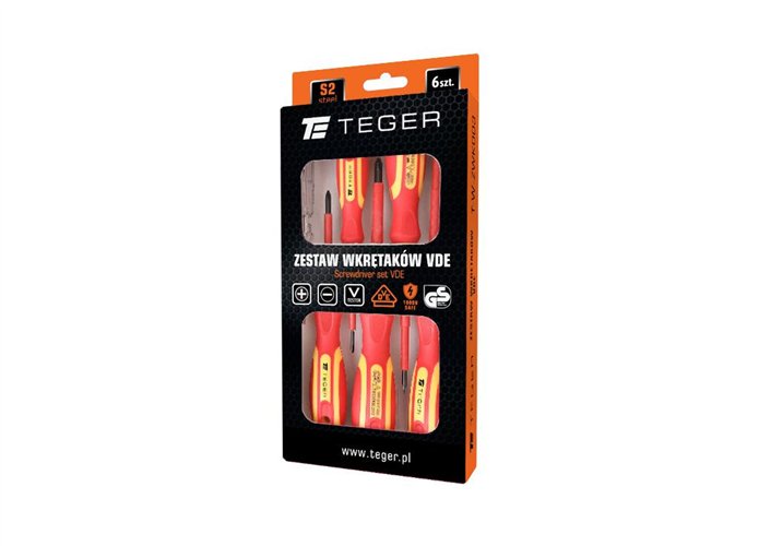 Zestaw wkrętaków VDE 6 szt / Certyfikat GS/VDE / TEGER