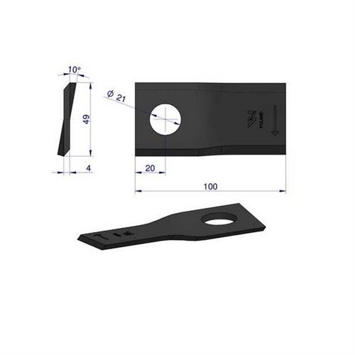 Nóż. nożyk kosiarka prawy 100X50X4mm otwór 21 zastosowanie RS100 Samasz WARYŃSKI ( sprzedawane po 25 )