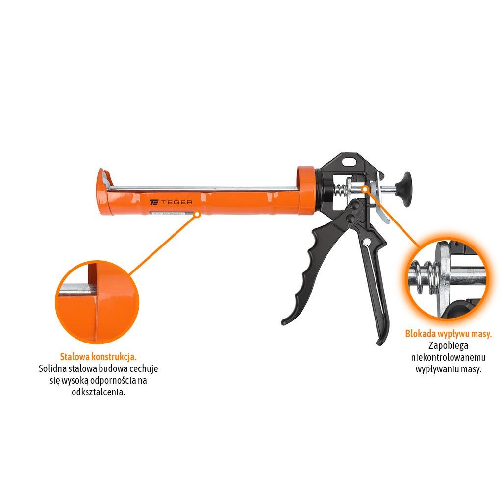 Wyciskacz do mas silikonowych 230 mm - z blokadą wypływu masy / TEGER