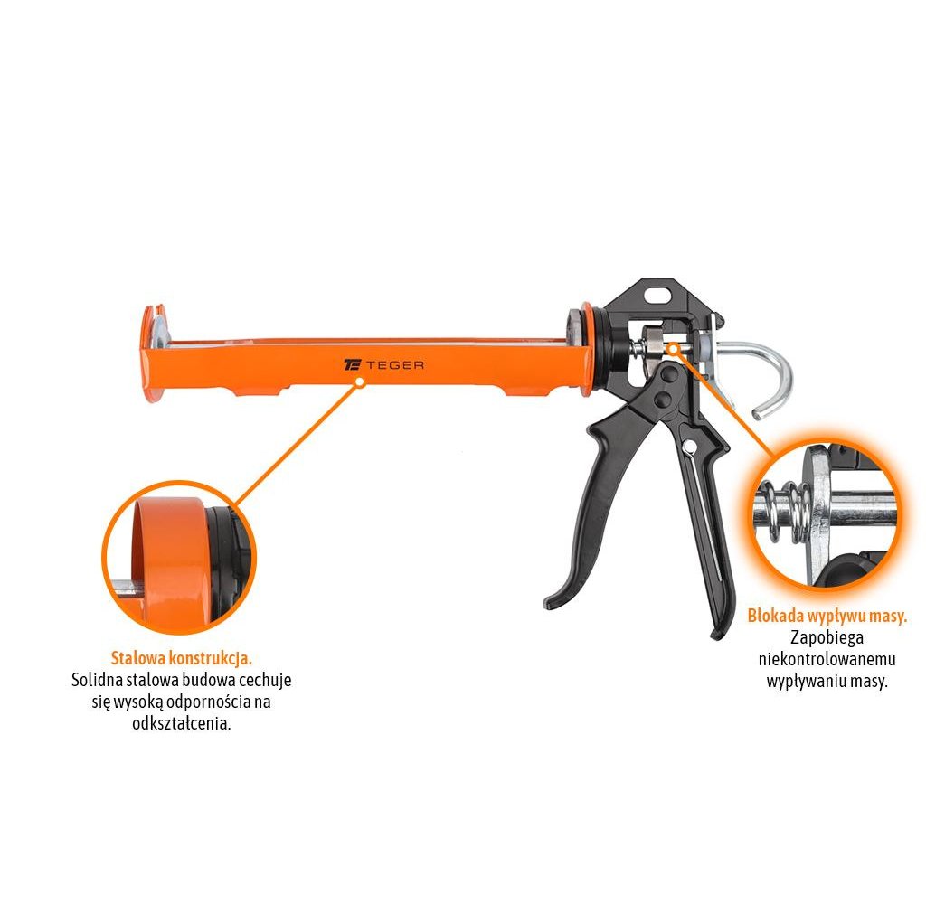Wyciskacz do mas silikonowych 245 mm - z blokadą wypływu masy / TEGER