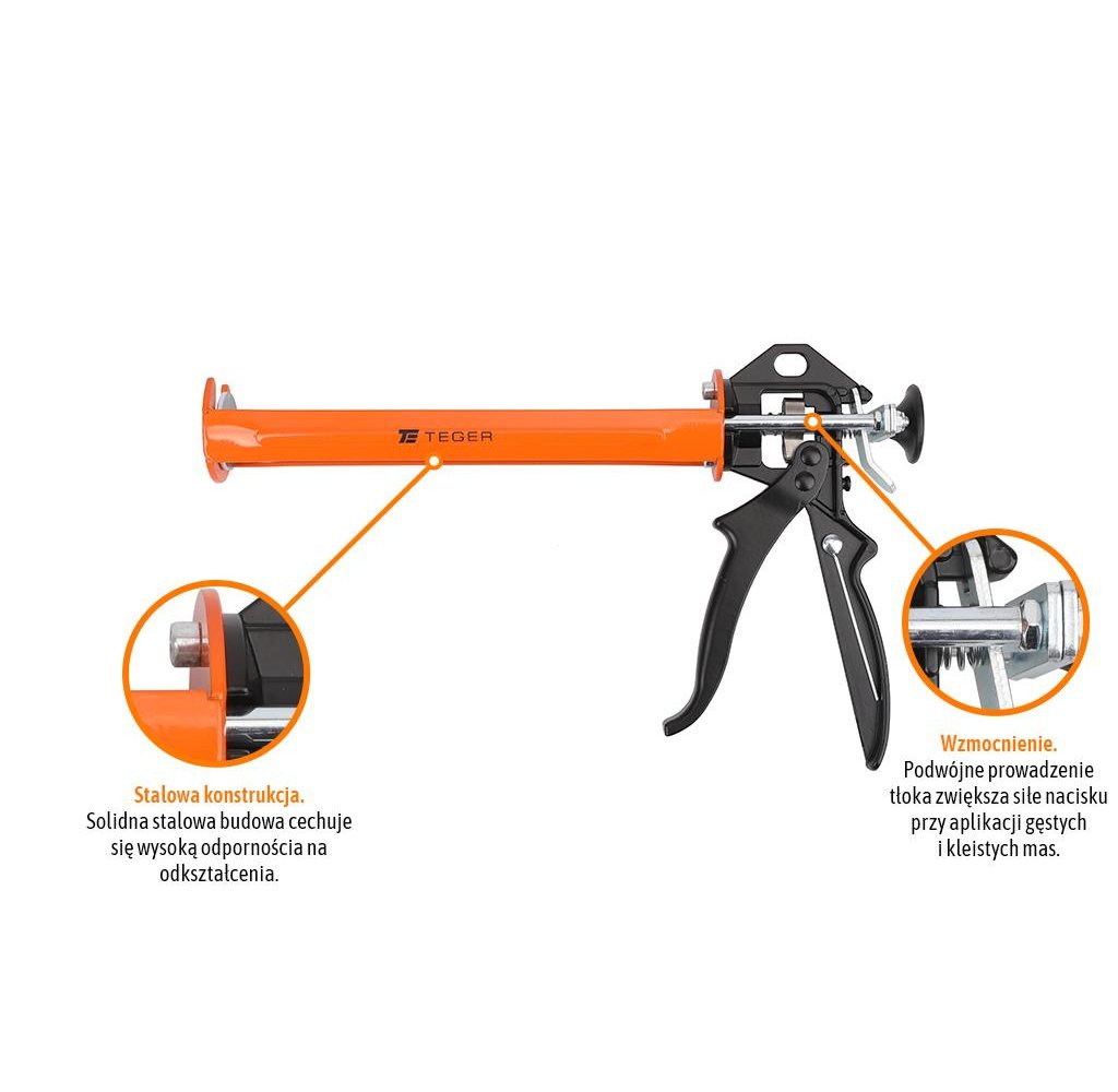 Wyciskacz do mas silikonowych 245 mm - bez blokady wypływu masy - wzmocniony / TEGER