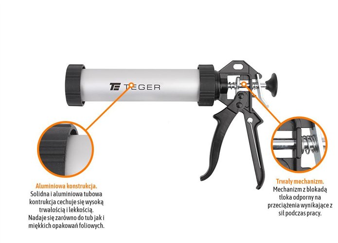 Wyciskacz do mas silikonowych 9"225 mm - tuba aluminiowa / TEGER