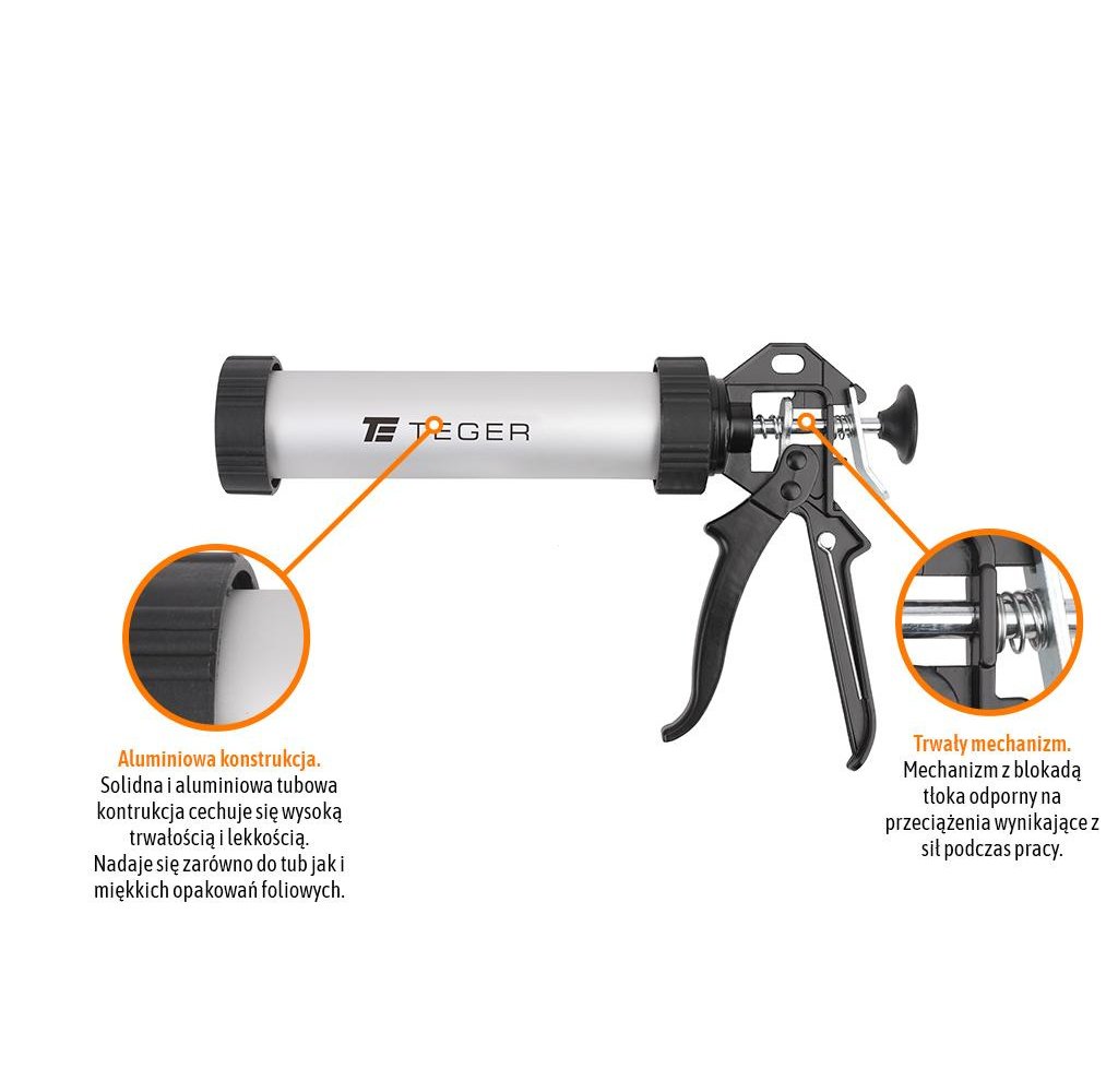 Wyciskacz do mas silikonowych 9"225 mm - tuba aluminiowa / TEGER