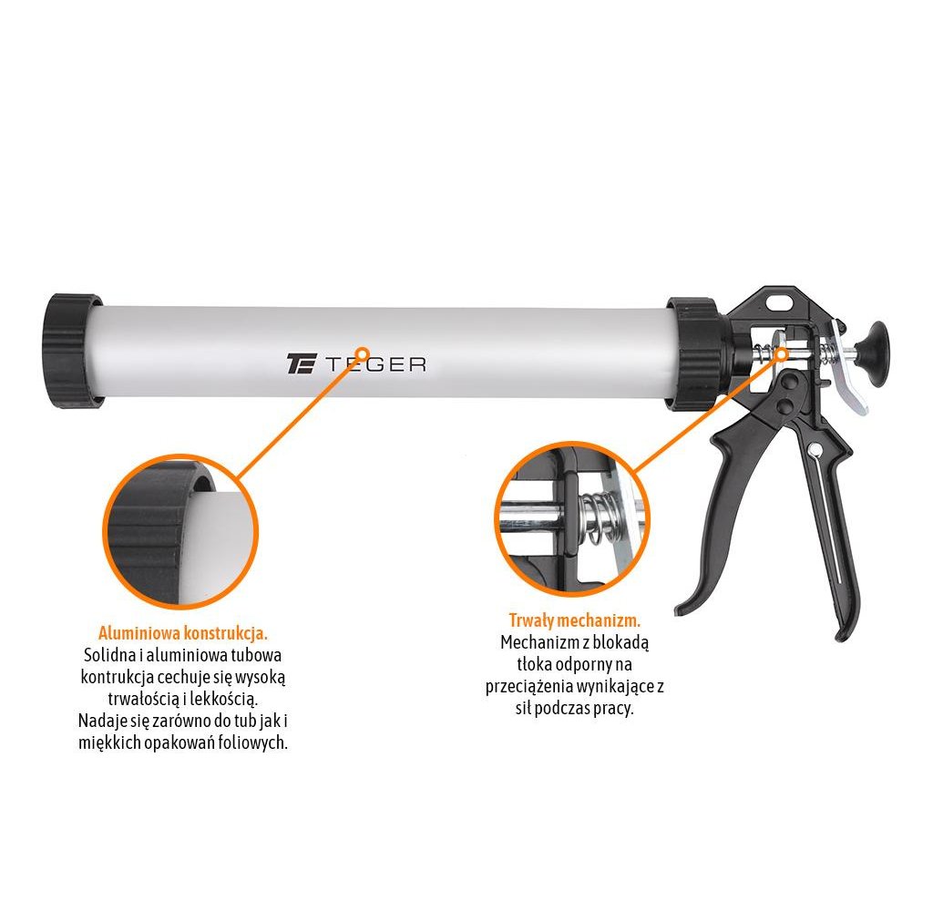 Wyciskacz do mas silikonowych 15"380 mm - tuba aluminiowa / TEGER