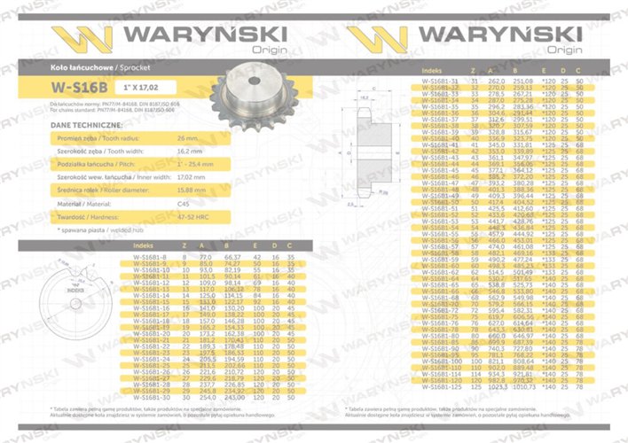 Koło zębate hartowane z kołnierzem 16B-1 (R1 1) Z-29 Waryński