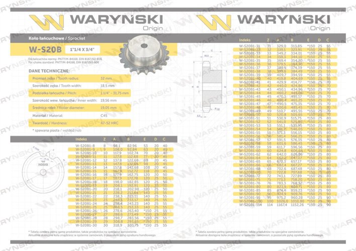 Koło zębate hartowane z kołnierzem 20B-1 (R1 1.1/4) Z-11 Waryński