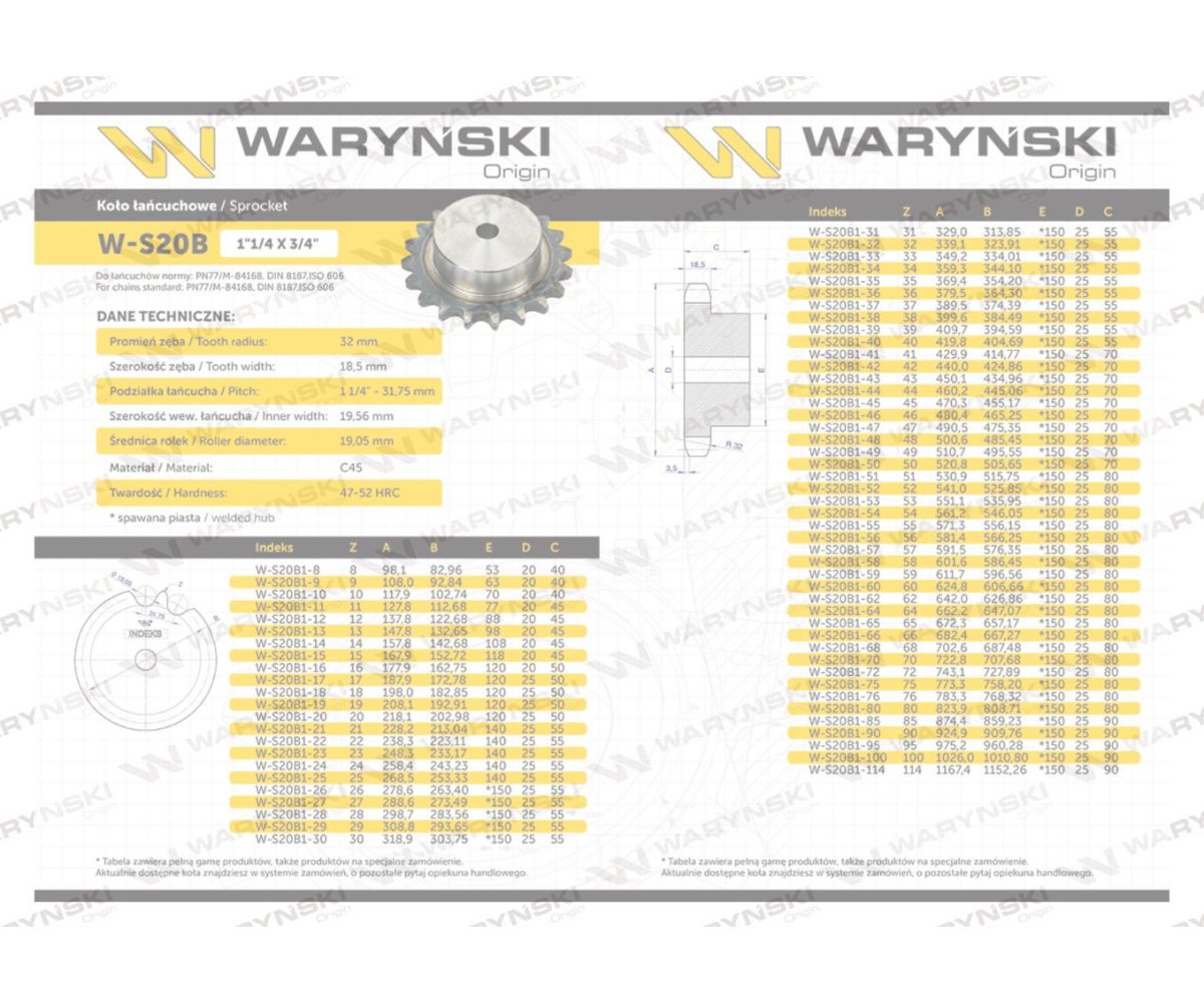 Koło zębate hartowane z kołnierzem 20B-1 (R1 1.1/4) Z-13 Waryński