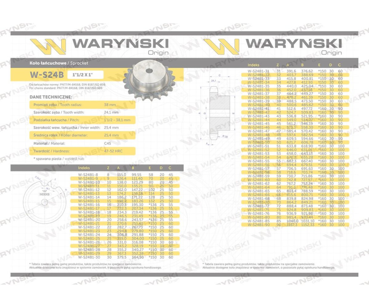 Koło zębate hartowane z kołnierzem 24B-1 (R1 1.1/2) Z-11 Waryński