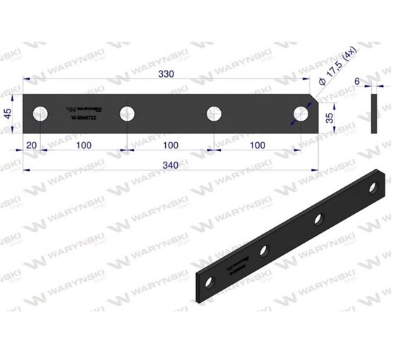 Nakładka noża 340x45x6 otwór 4 zastosowanie Claas Jaguar SER 800 WARYŃSKI