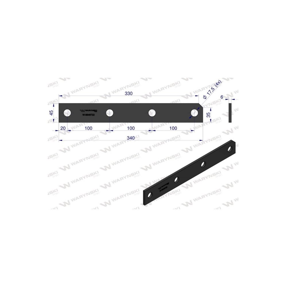 Nakładka noża 340x45x6 otwór 4 zastosowanie Claas Jaguar SER 800 WARYŃSKI