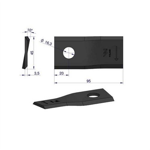 Nóż. nożyk kosiarka prawy 95x46x3,5mm otwór 16.25 zastosowanie 56151310 Kuhn WARYŃSKI ( sprzedawane po 25 )